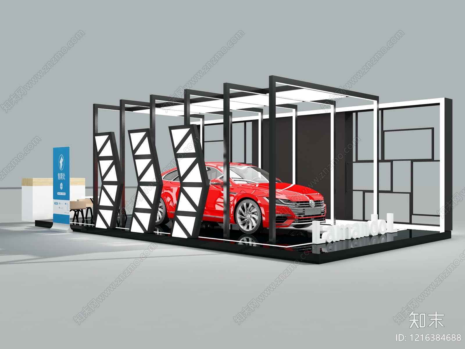 现代极简汽车展台3D模型渲染效果图