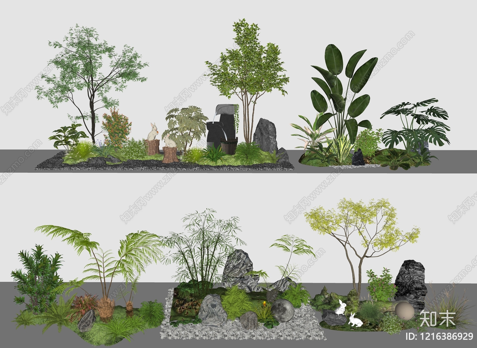 新中式景观植物组合SU模型下载【ID:1216386929】