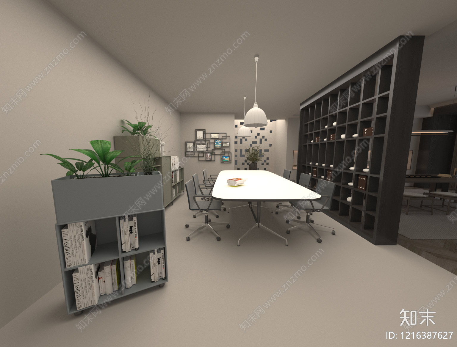 现代简约书柜3D模型下载【ID:1216387627】