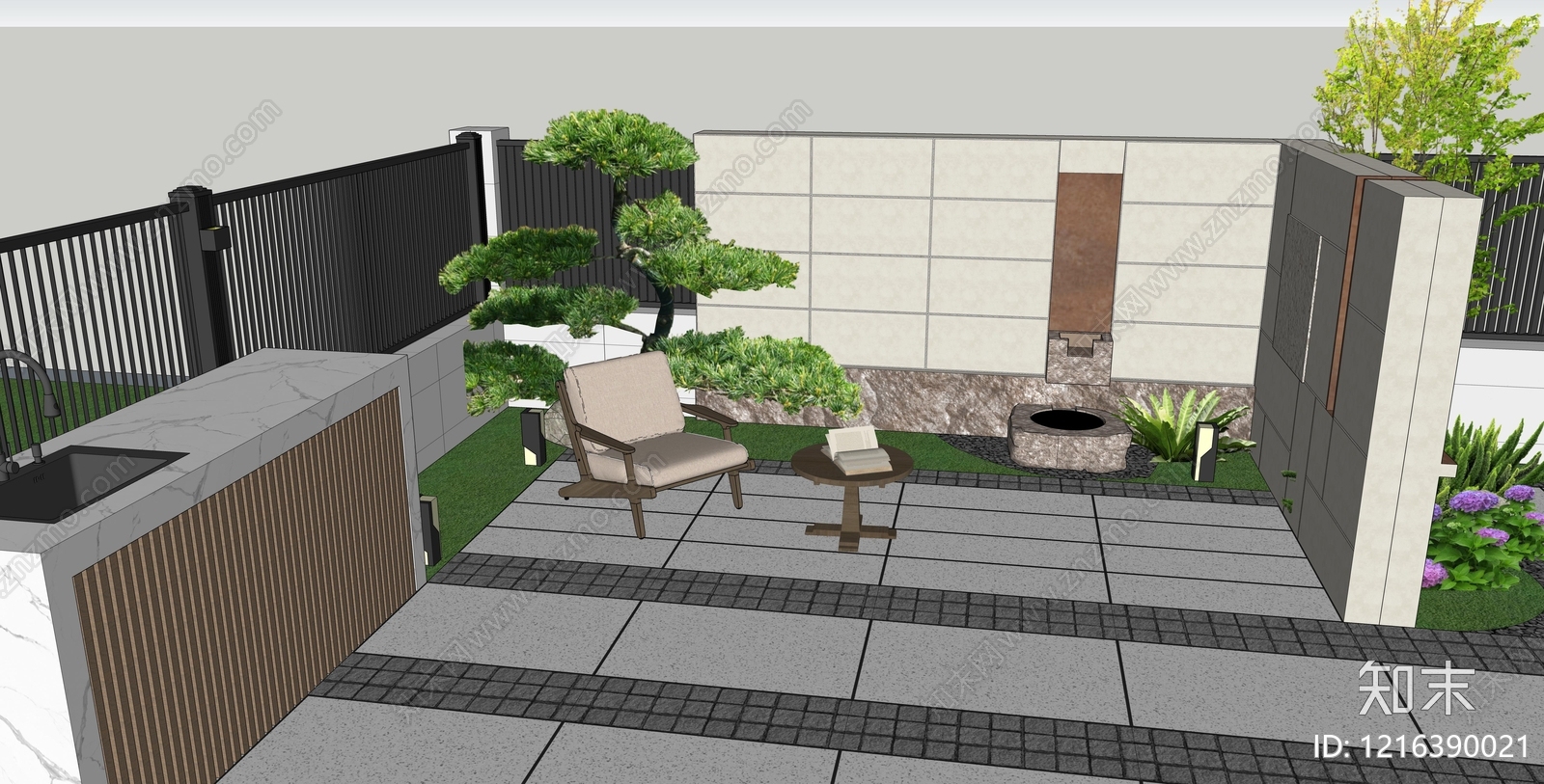 新中式别墅庭院SU模型下载【ID:1216390021】