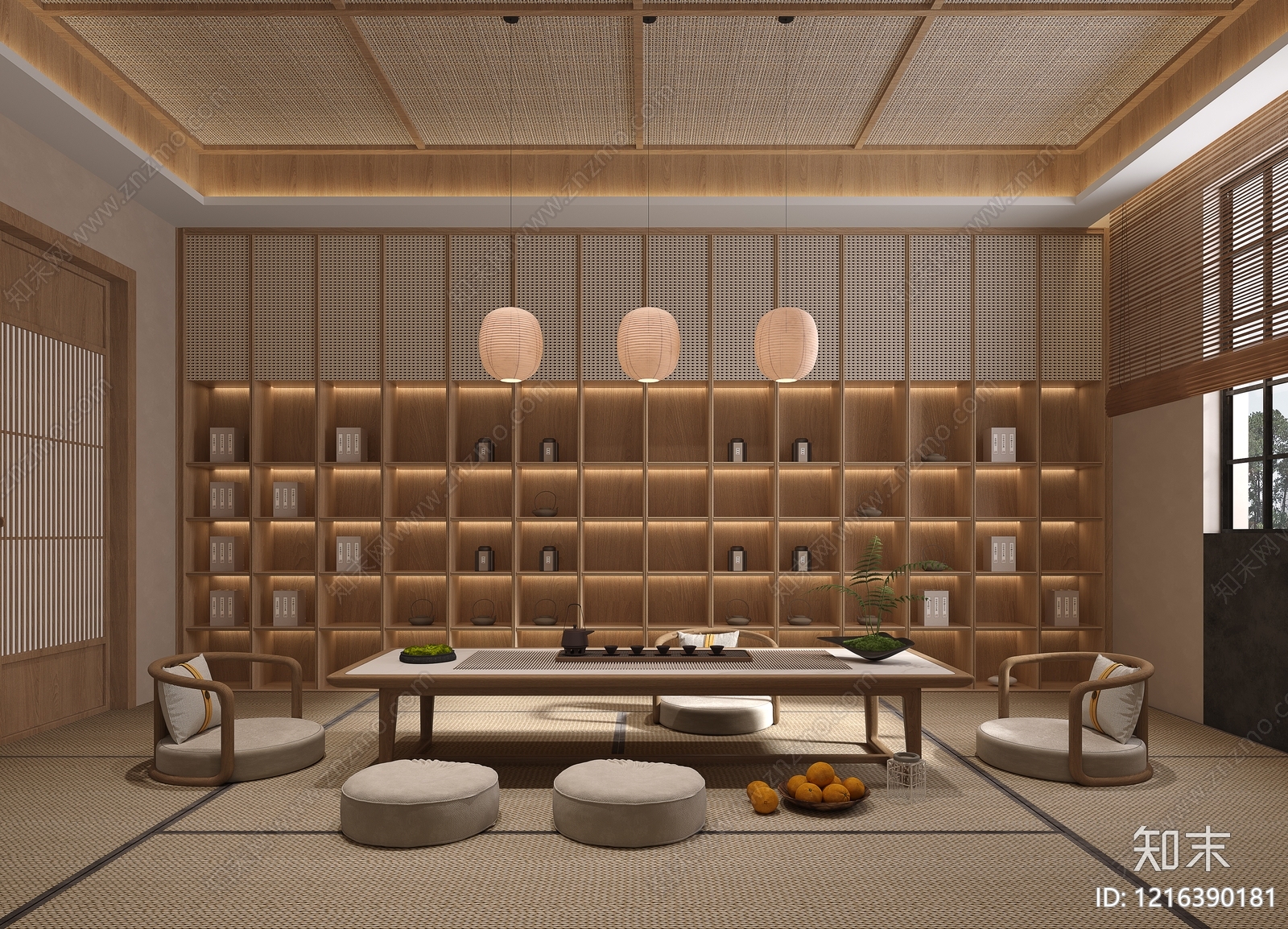 日式禅意茶室3D模型渲染效果图
