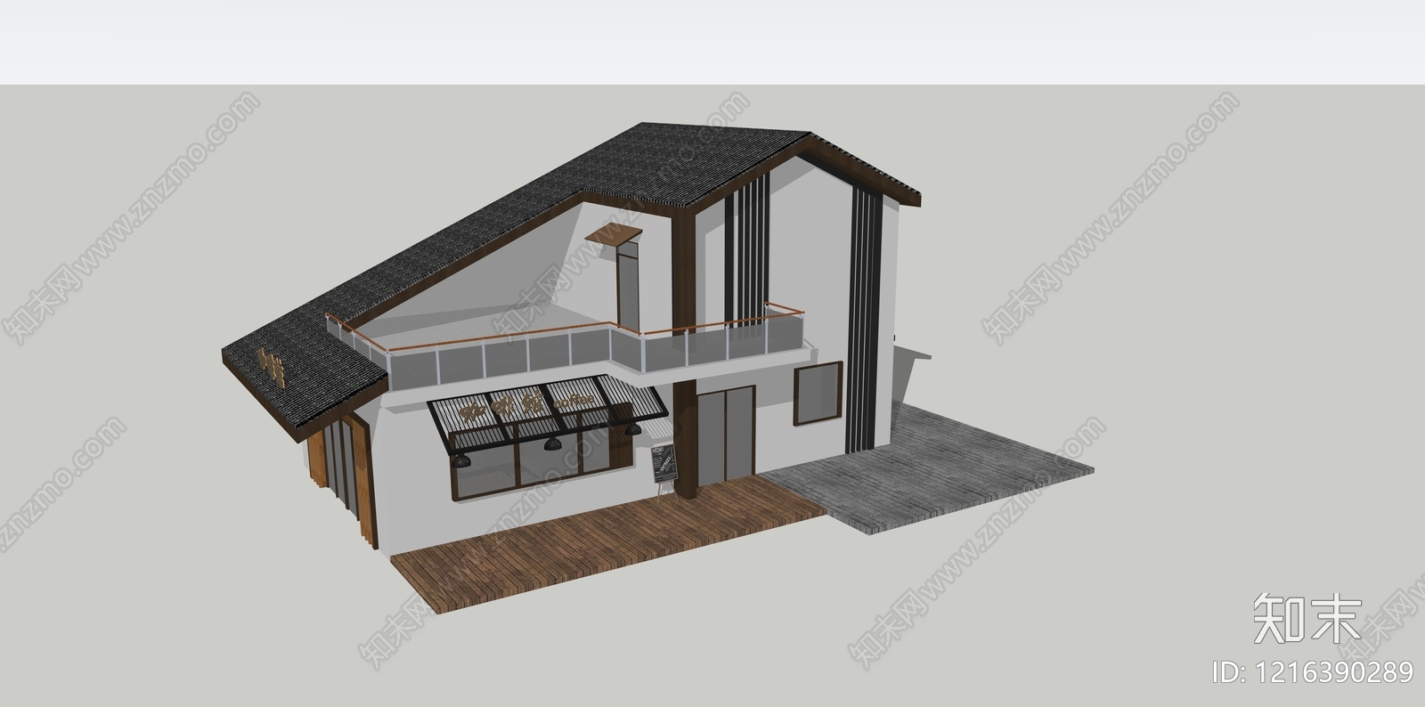 新中式民宿建筑SU模型下载【ID:1216390289】