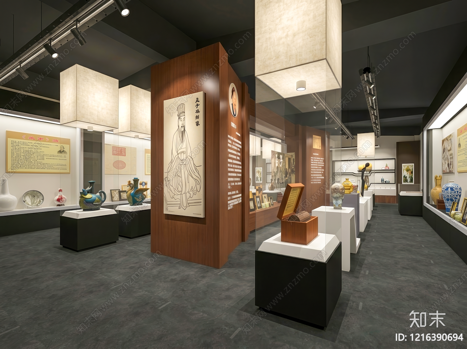 新中式陶瓷展厅SU模型下载【ID:1216390694】