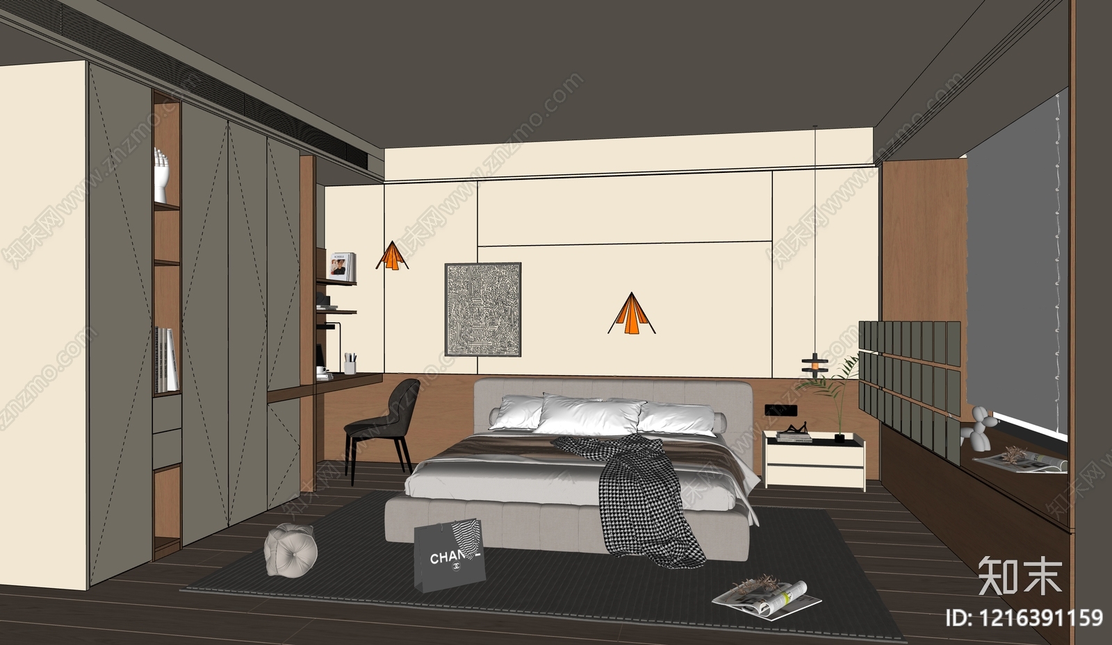 现代简约主卧SU模型下载【ID:1216391159】
