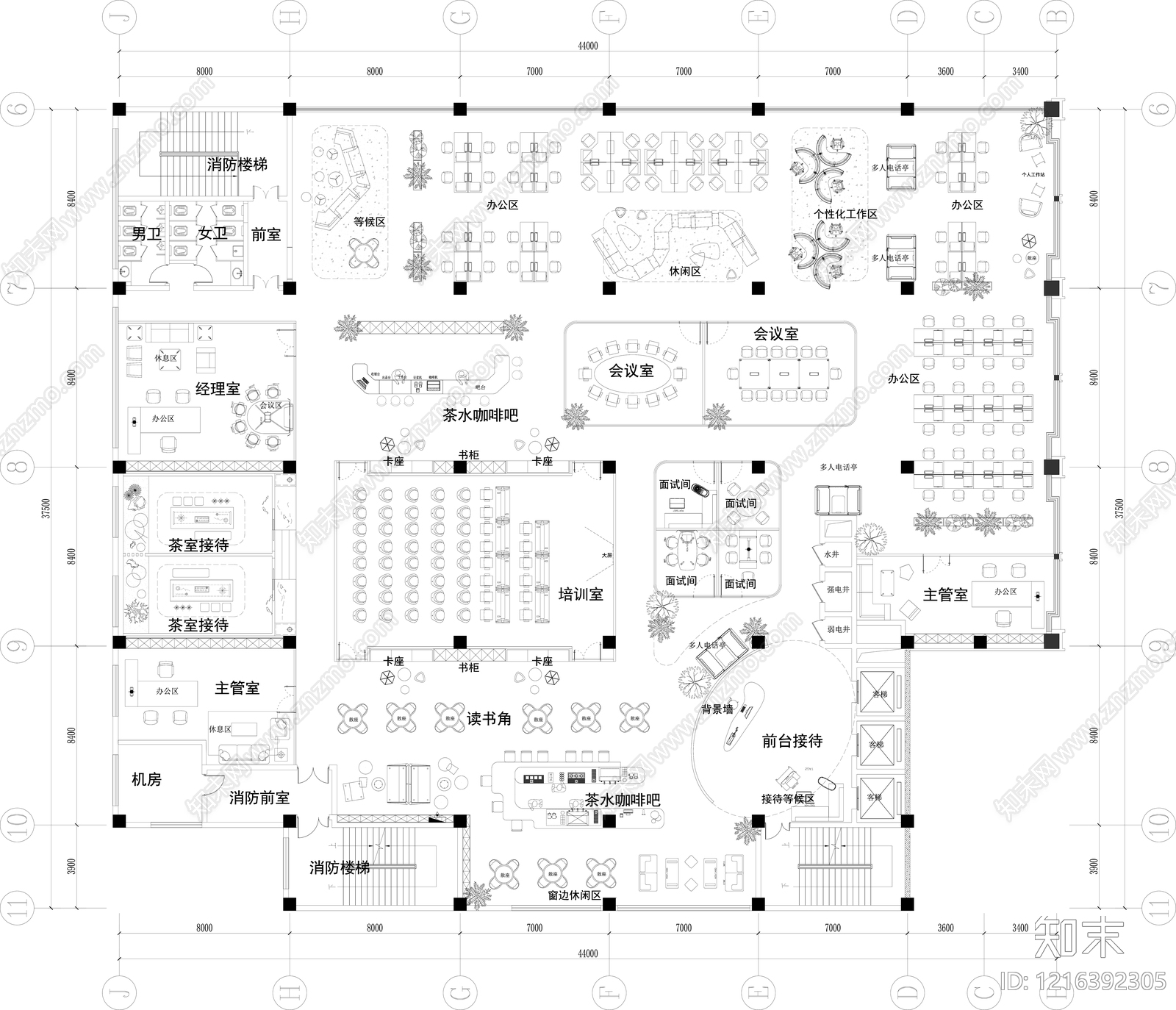 现代开放办公室施工图下载【ID:1216392305】
