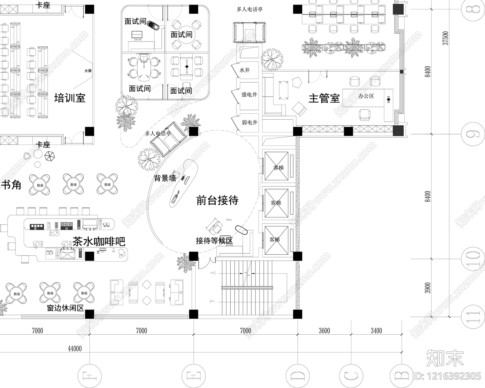 现代开放办公室cad施工图下载【ID:1216392305】