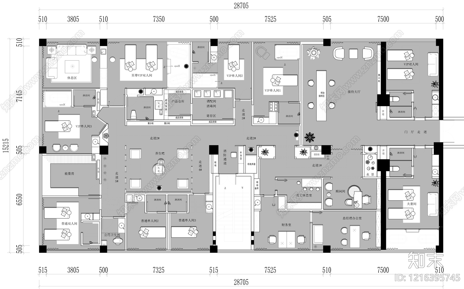 现代美容院施工图下载【ID:1216395745】