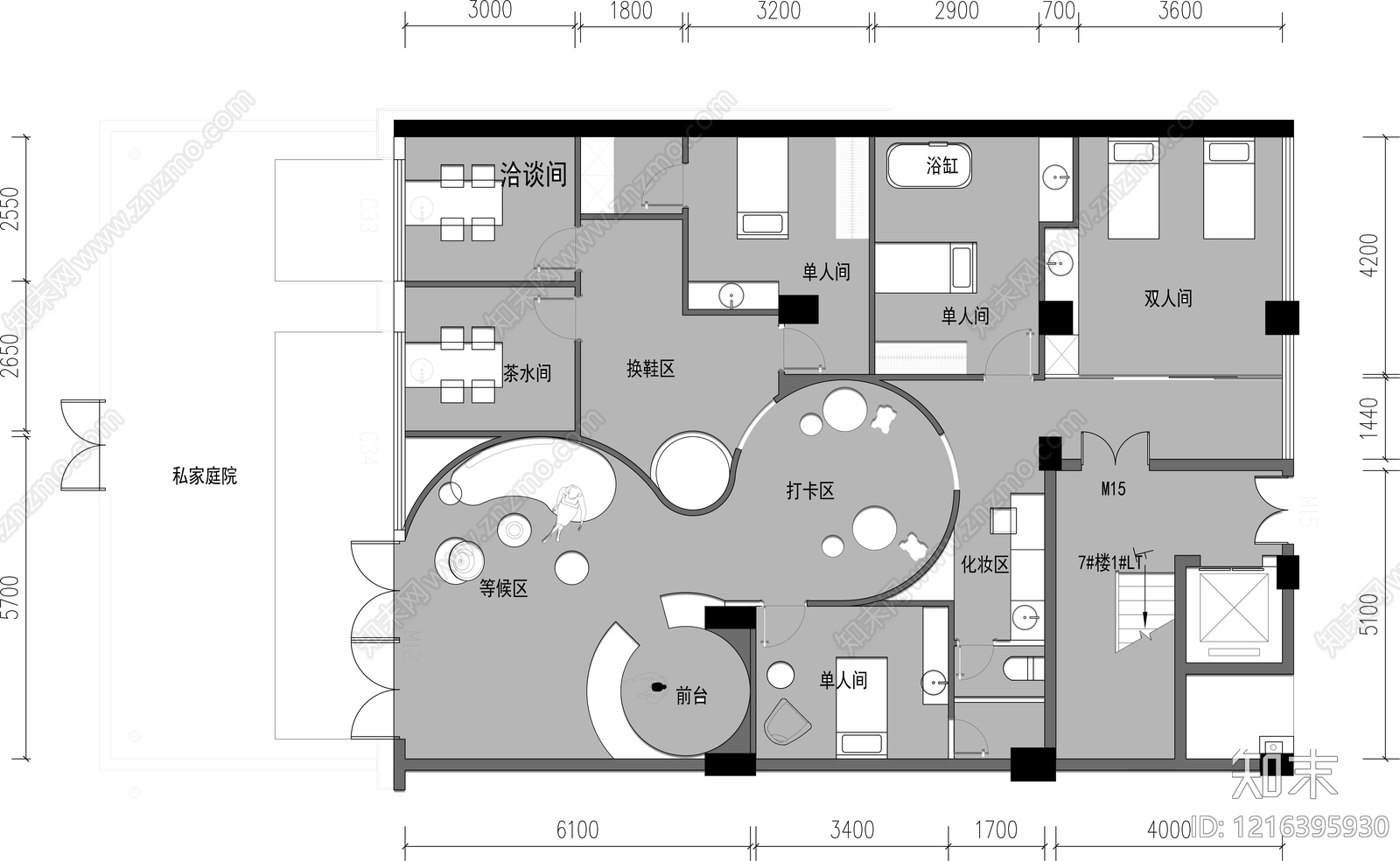 现代美容院施工图下载【ID:1216395930】