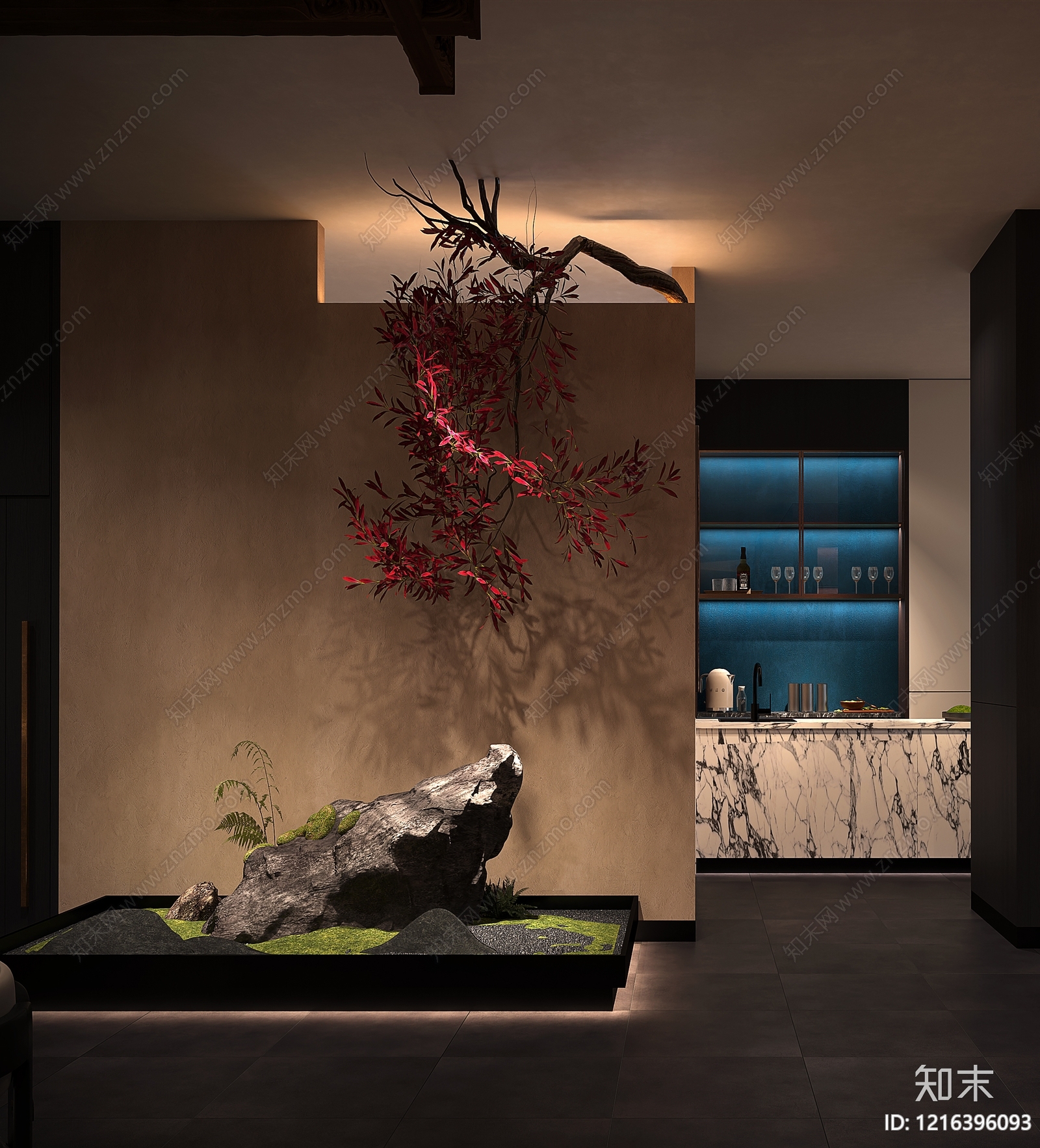 新中式中餐厅3D模型下载【ID:1216396093】
