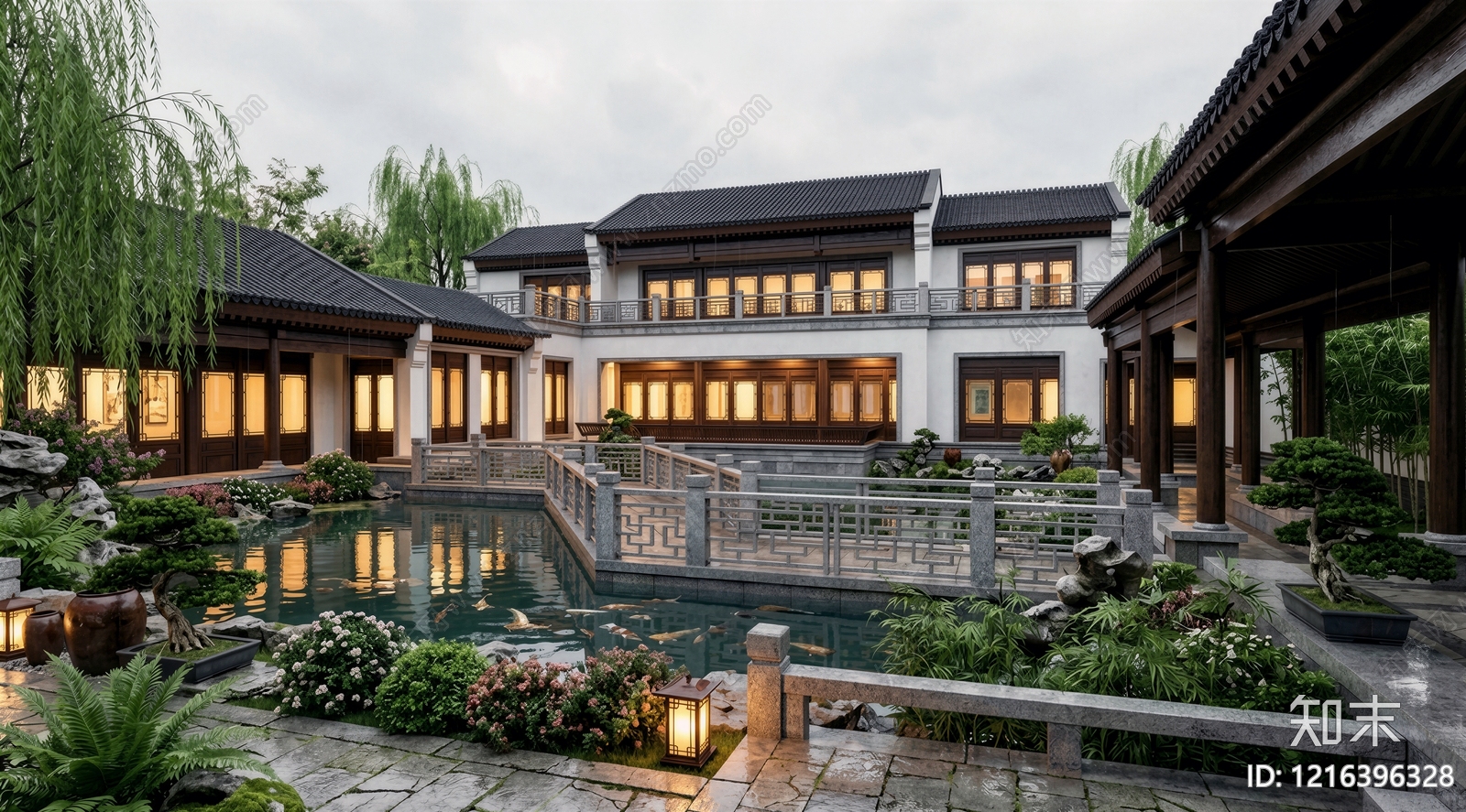 中式四合院SU模型下载【ID:1216396328】