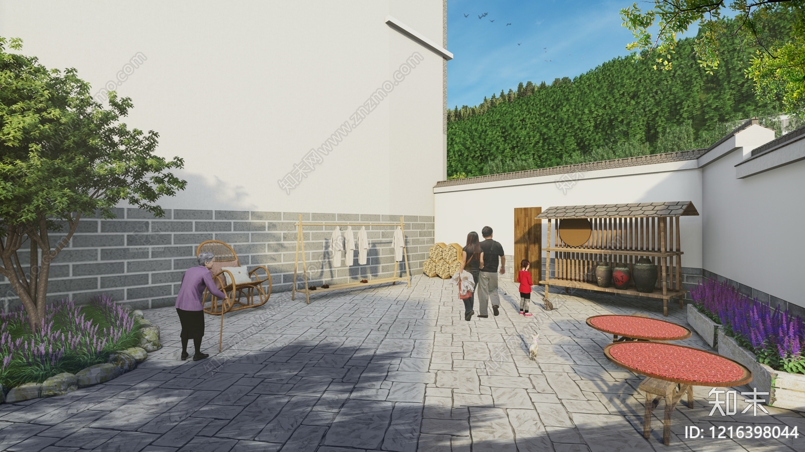新中式乡村庭院SU模型下载【ID:1216398044】