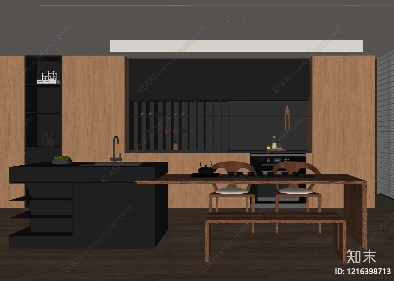 新中式开放式厨房SU模型下载【ID:1216398713】