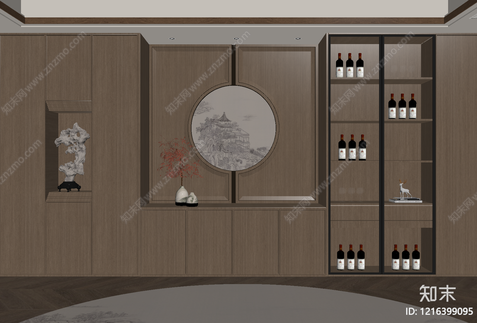新中式酒柜SU模型下载【ID:1216399095】
