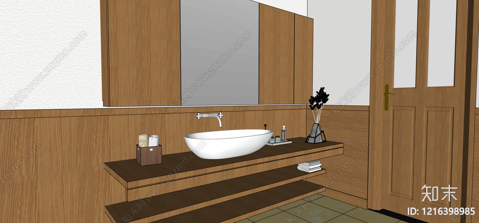 原木风卫生间SU模型下载【ID:1216398985】