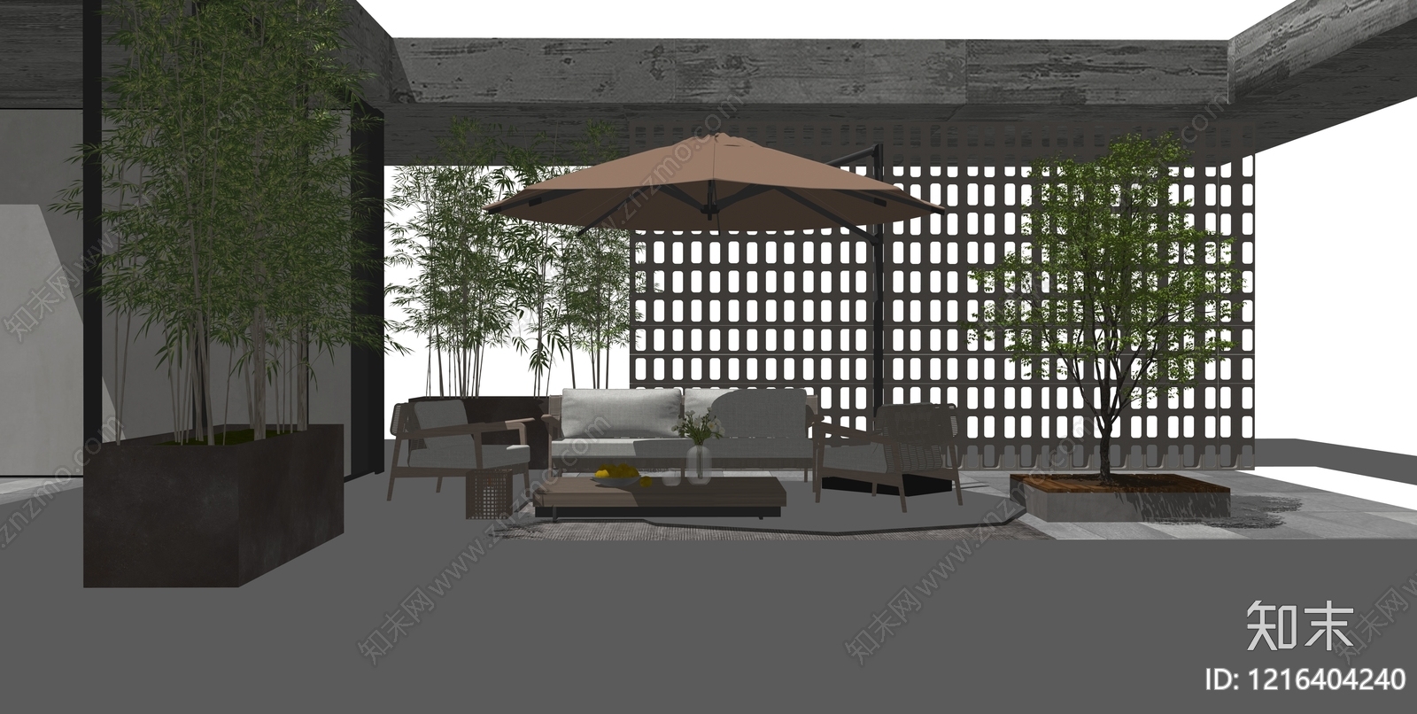 新中式别墅庭院SU模型下载【ID:1216404240】