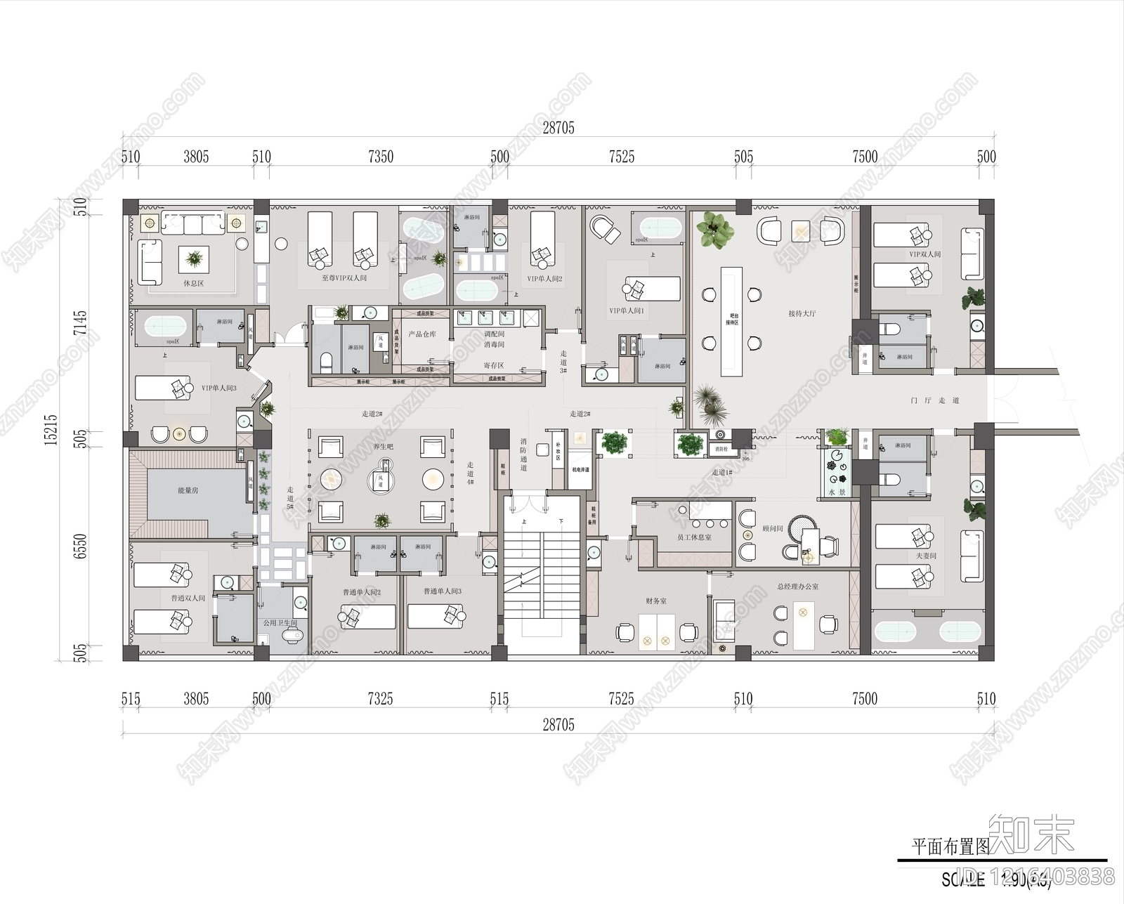 中式美容院施工图下载【ID:1216403838】