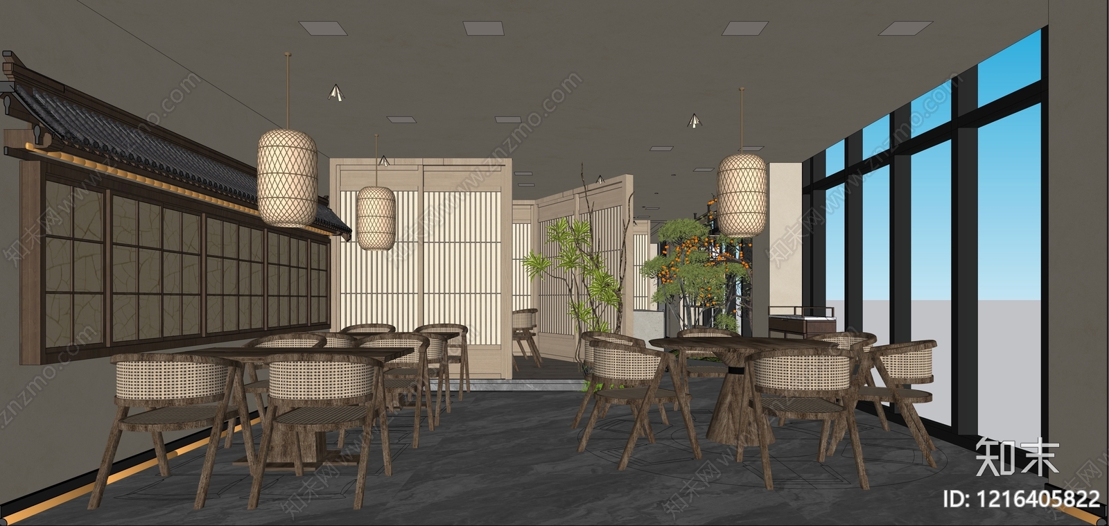 日式中餐厅SU模型下载【ID:1216405822】