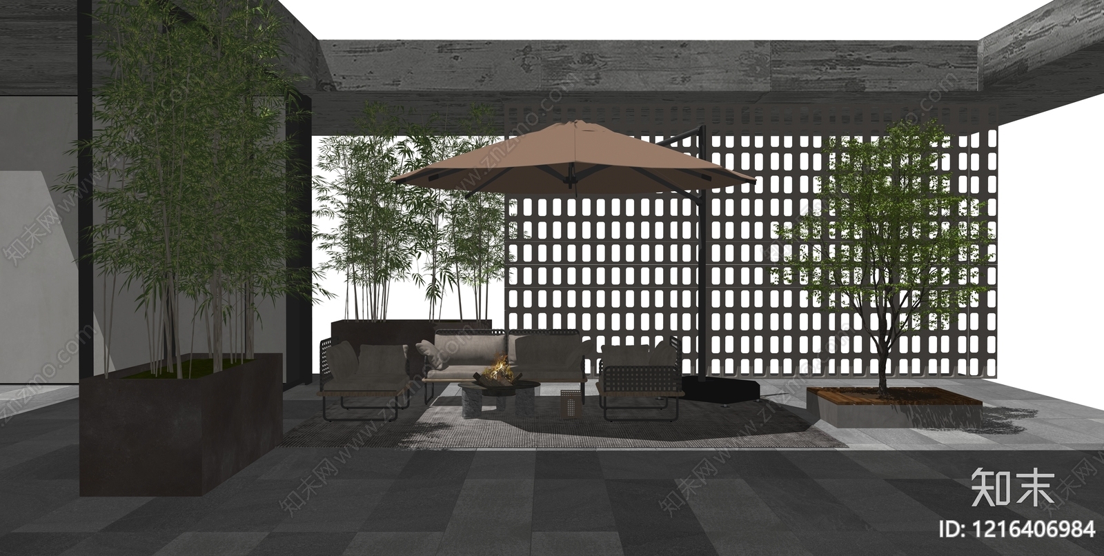 新中式别墅庭院SU模型下载【ID:1216406984】