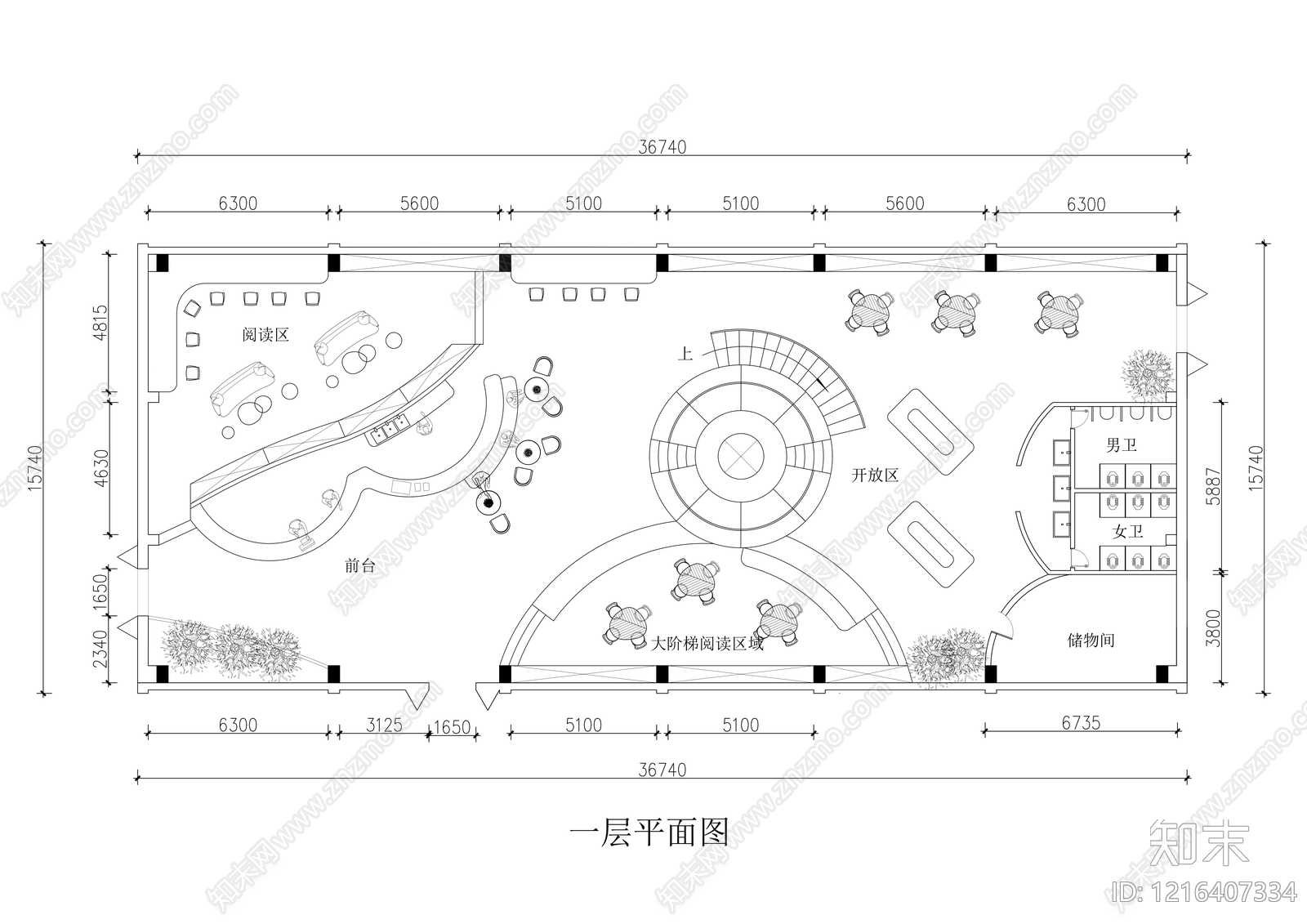 现代图书馆cad施工图下载【ID:1216407334】