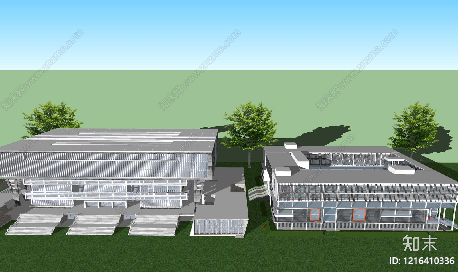 现代主义图书馆建筑SU模型草图