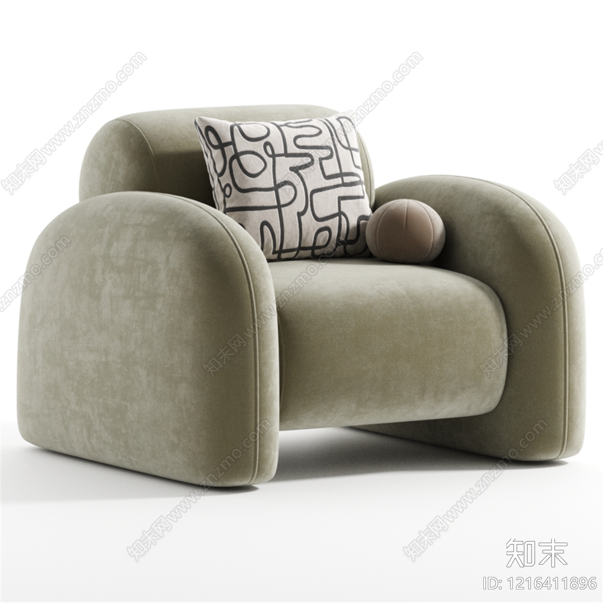 现代简约单人沙发3D模型下载【ID:1216411896】