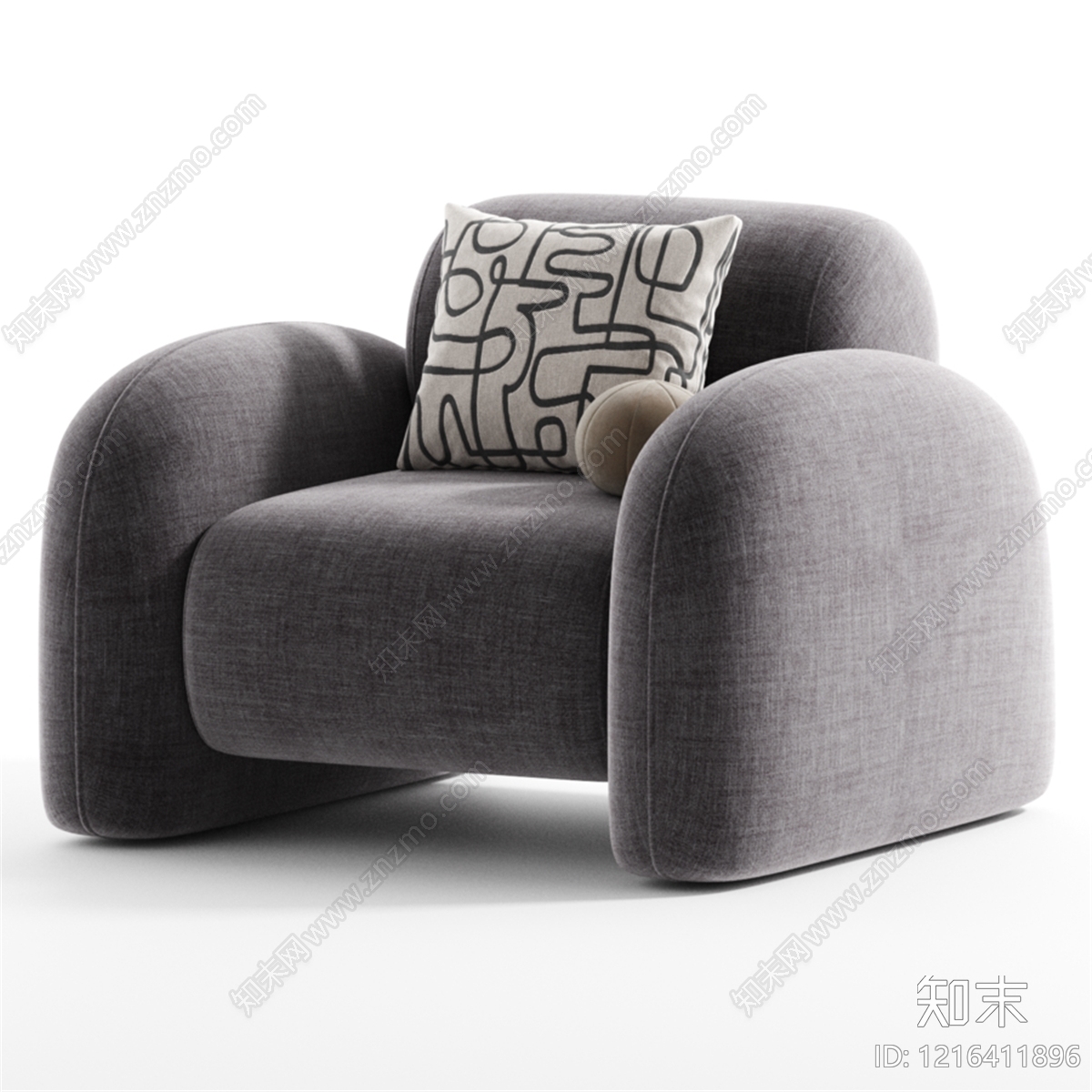现代简约单人沙发3D模型下载【ID:1216411896】
