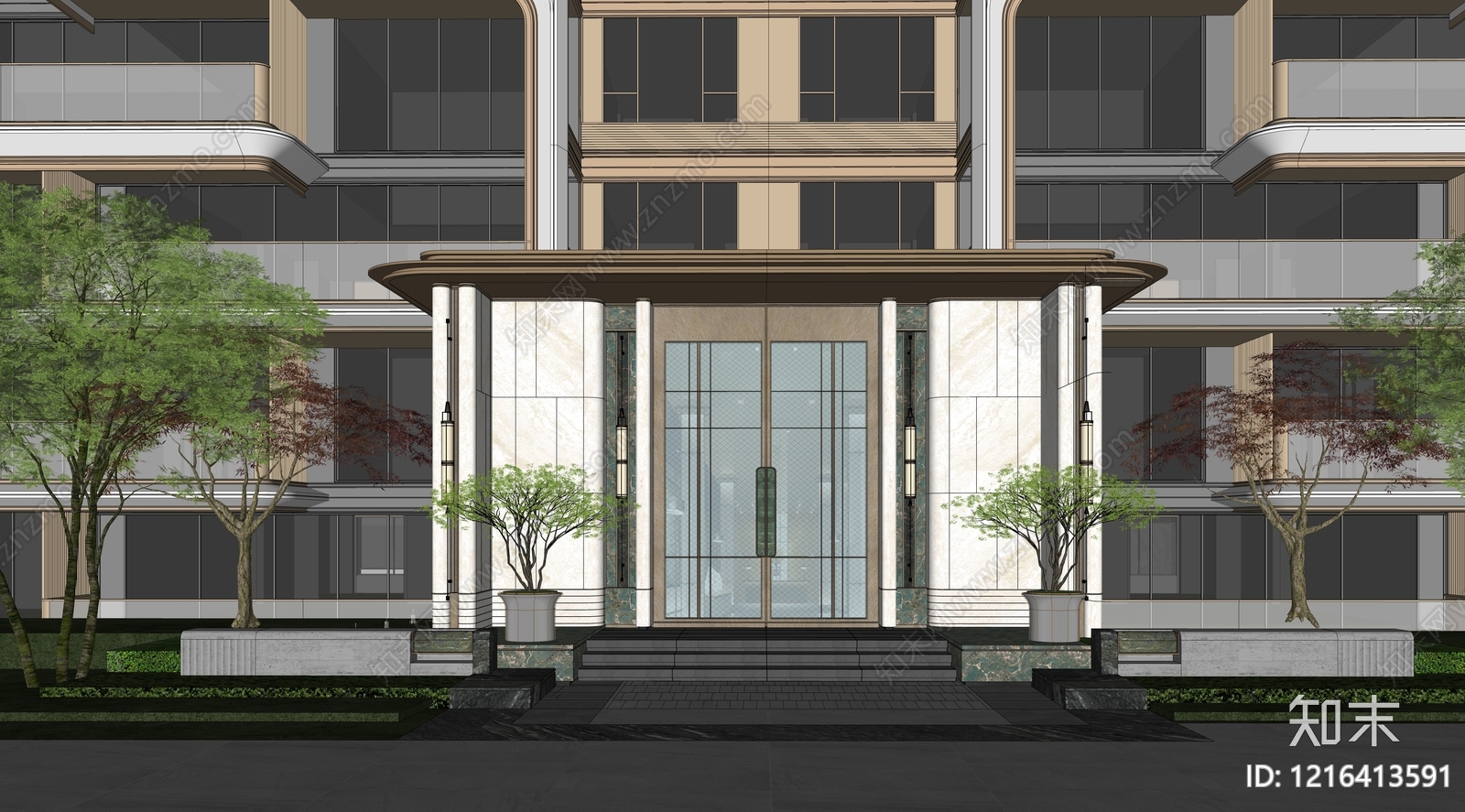 现代轻奢小区建筑SU模型下载【ID:1216413591】