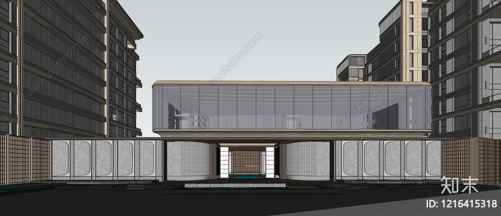新中式售楼处建筑SU模型下载【ID:1216415318】
