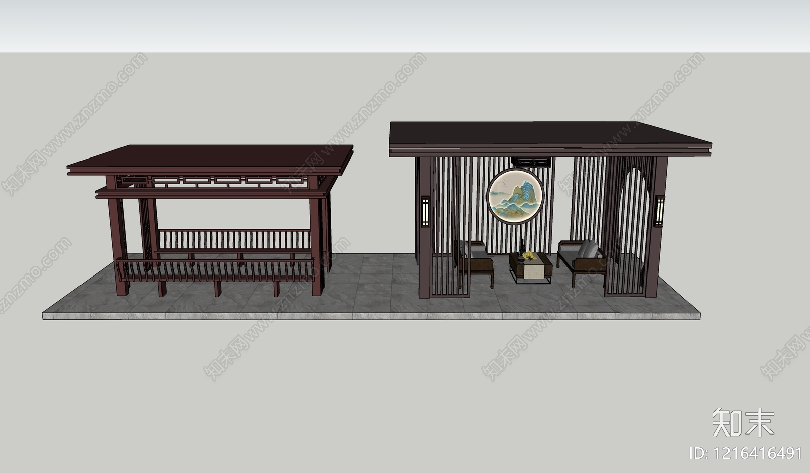 新中式亭子SU模型下载【ID:1216416491】