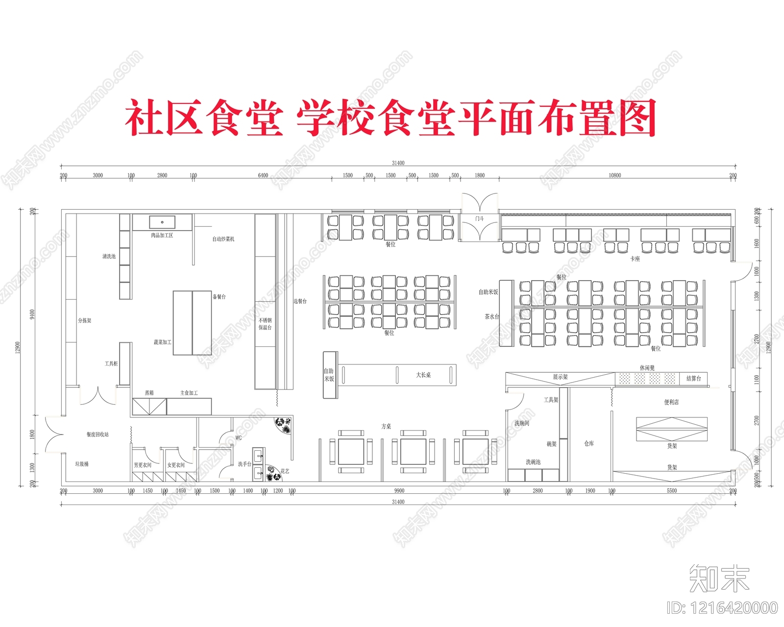 现代食堂施工图下载【ID:1216420000】