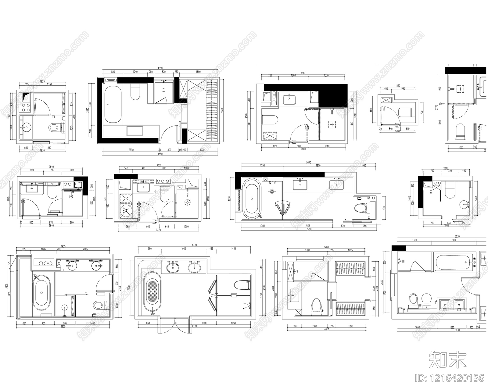 现代卫生间cad施工图下载【ID:1216420156】