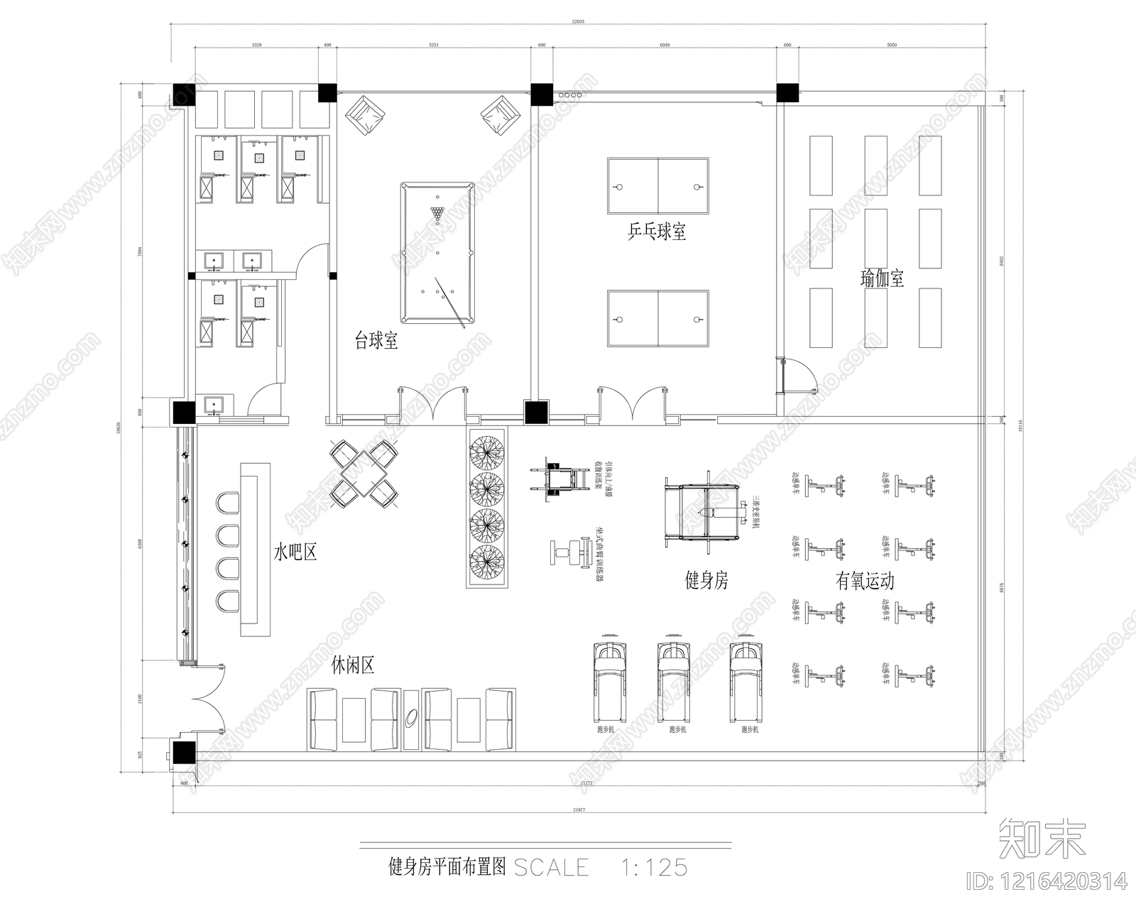 现代健身房施工图下载【ID:1216420314】