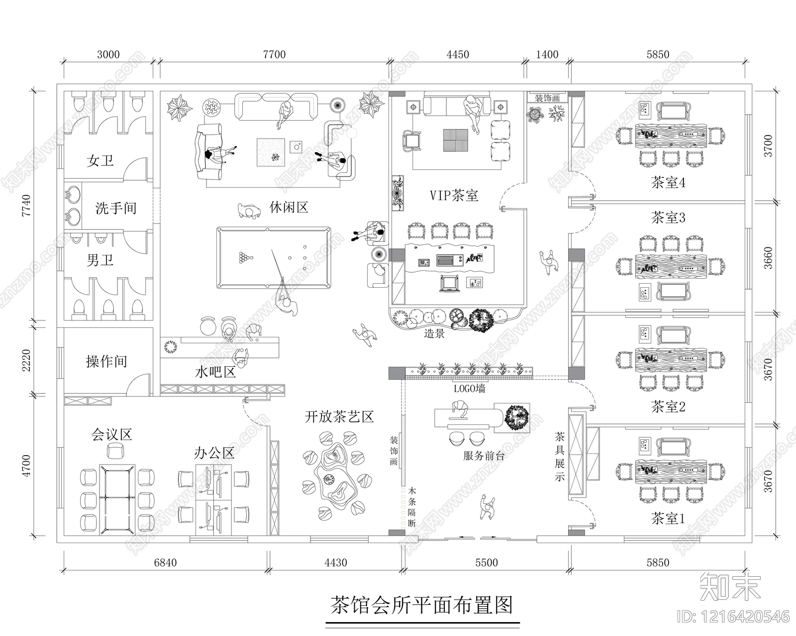 现代茶馆施工图下载【ID:1216420546】