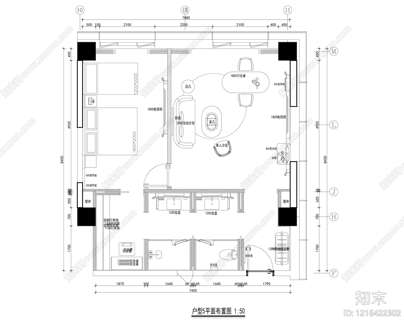 酒店客房cad施工图下载【ID:1216422302】
