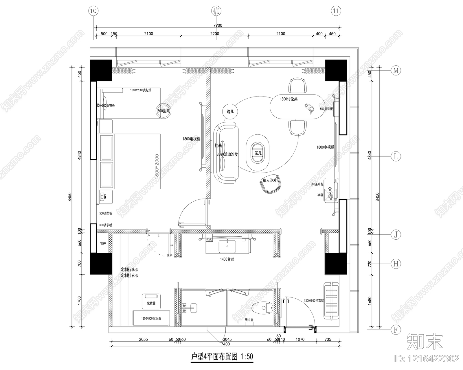酒店客房cad施工图下载【ID:1216422302】