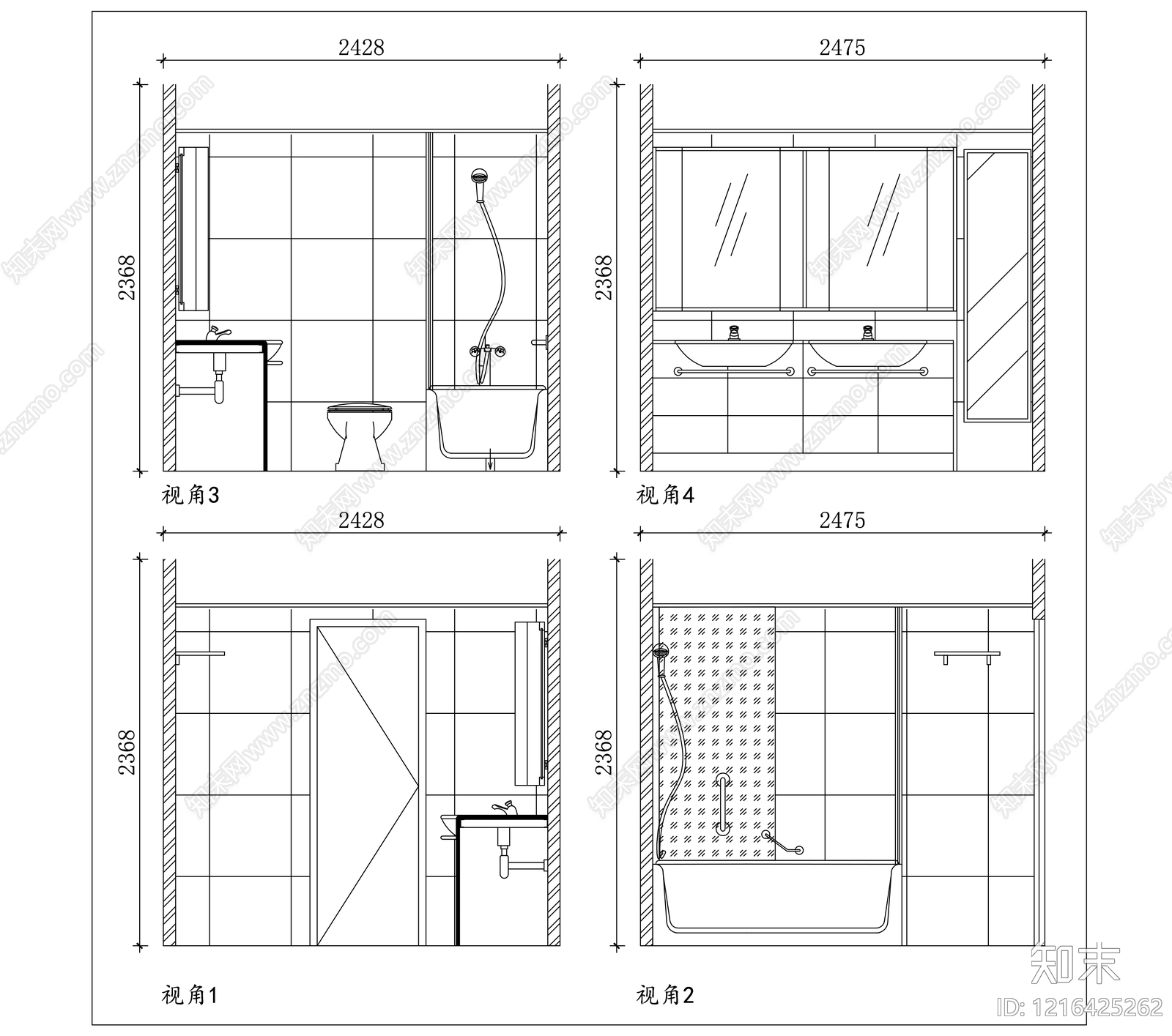 现代公共卫生间施工图下载【ID:1216425262】