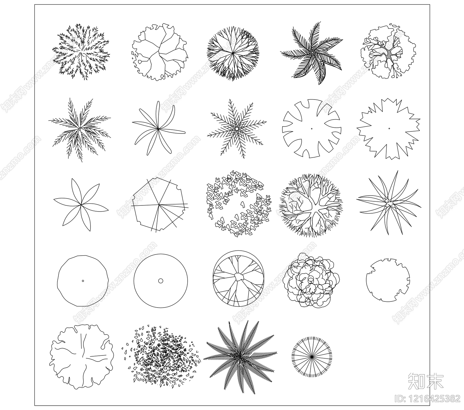 现代综合植物图库施工图下载【ID:1216425382】