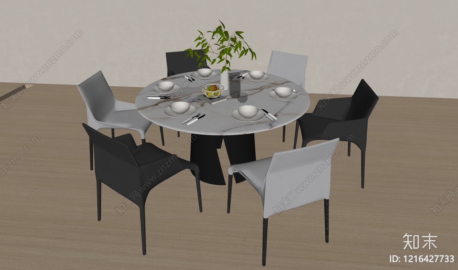 现代简约餐桌椅SU模型下载【ID:1216427733】