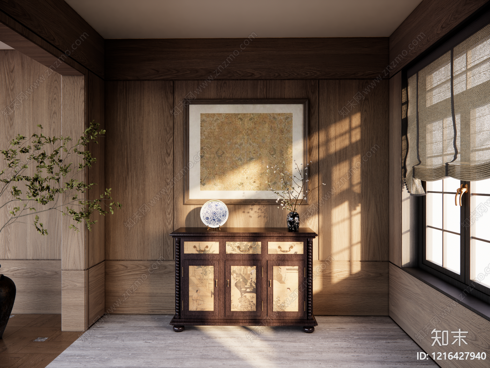 新中式玄关SU模型下载【ID:1216427940】