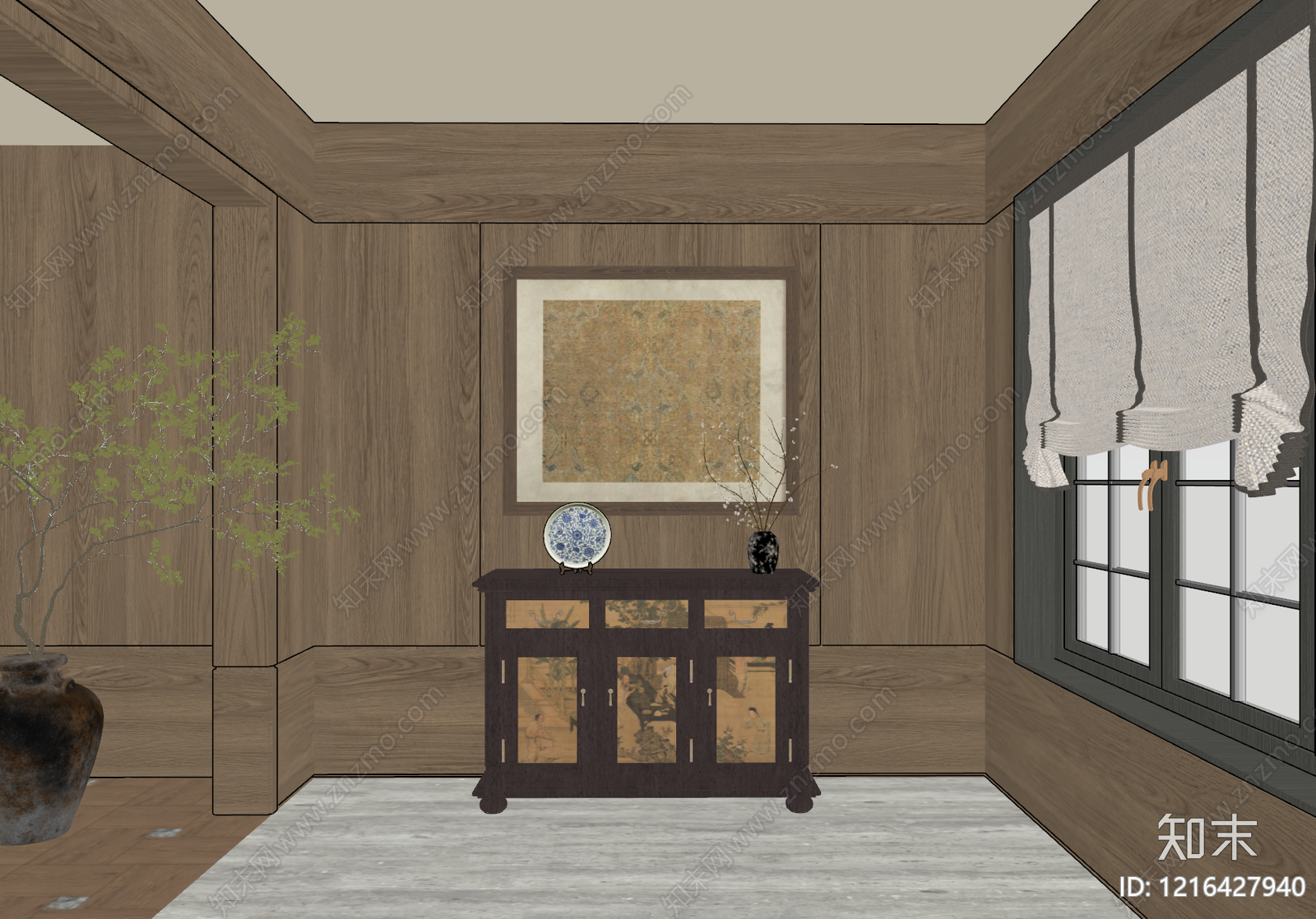 新中式玄关SU模型下载【ID:1216427940】