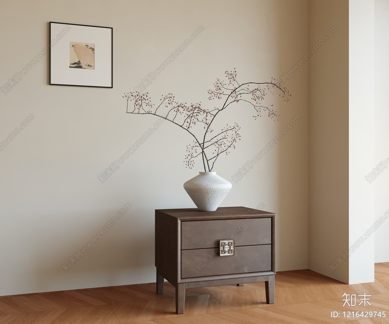 新中式床头柜3D模型下载【ID:1216429745】