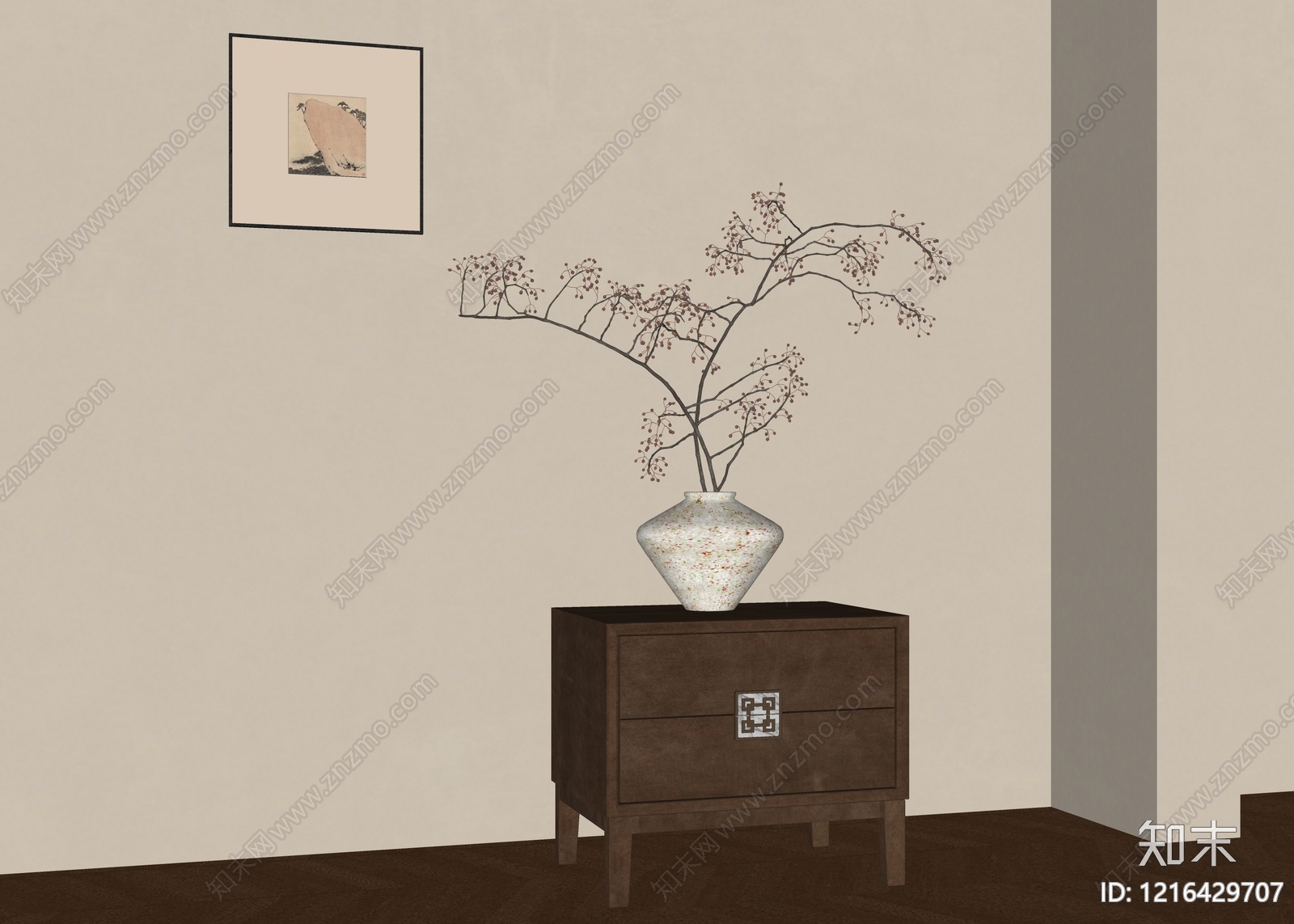 新中式床头柜SU模型下载【ID:1216429707】
