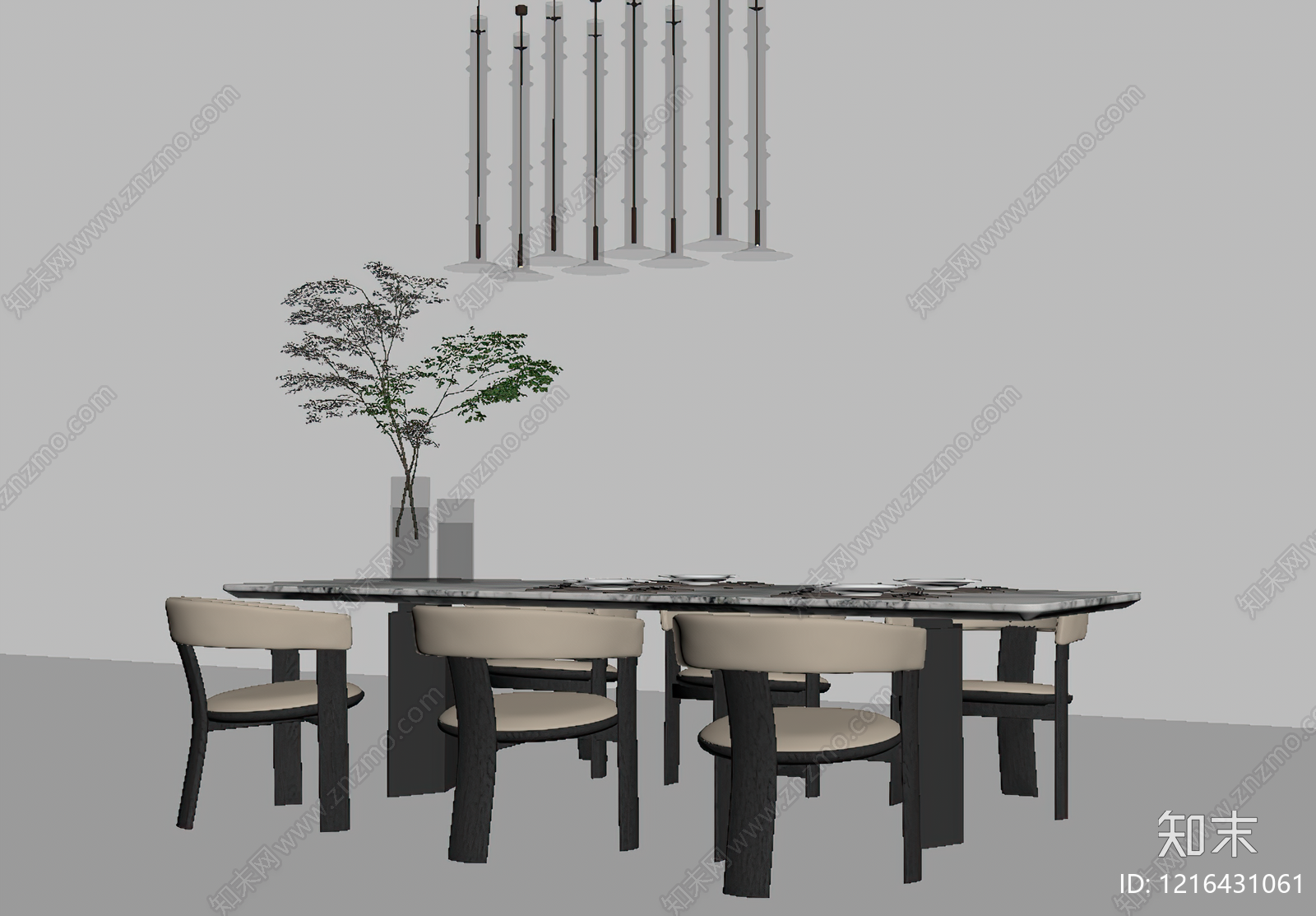 现代简约餐桌椅SU模型下载【ID:1216431061】