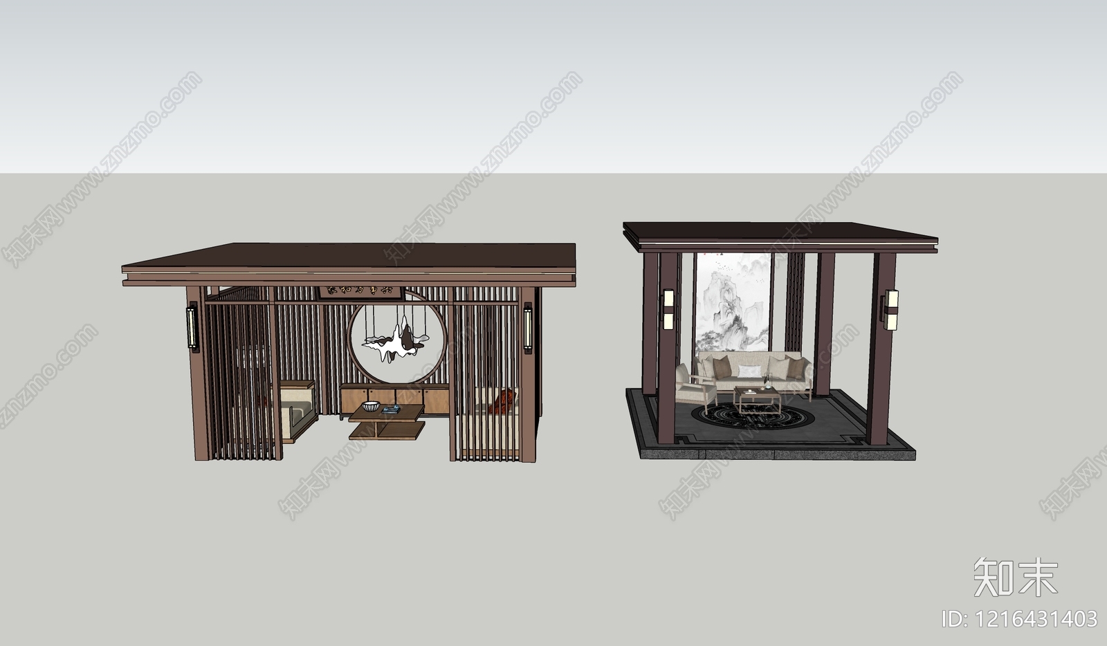 新中式亭子SU模型下载【ID:1216431403】