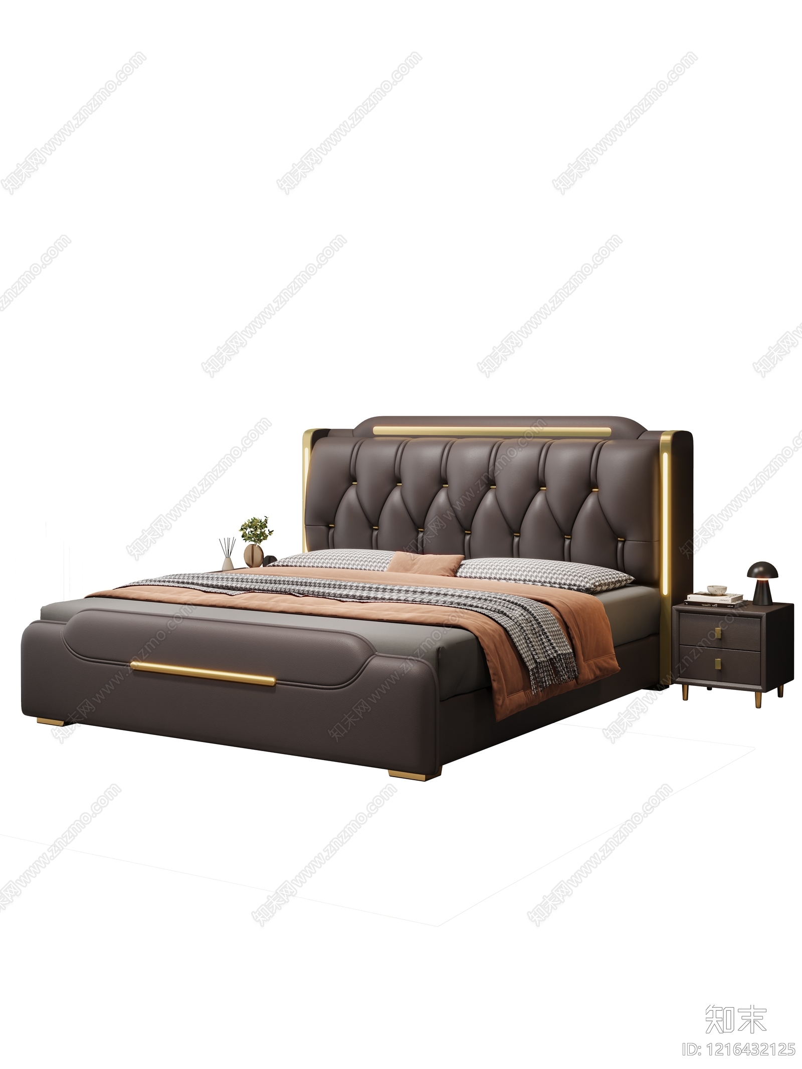 意式轻奢双人床3D模型下载【ID:1216432125】