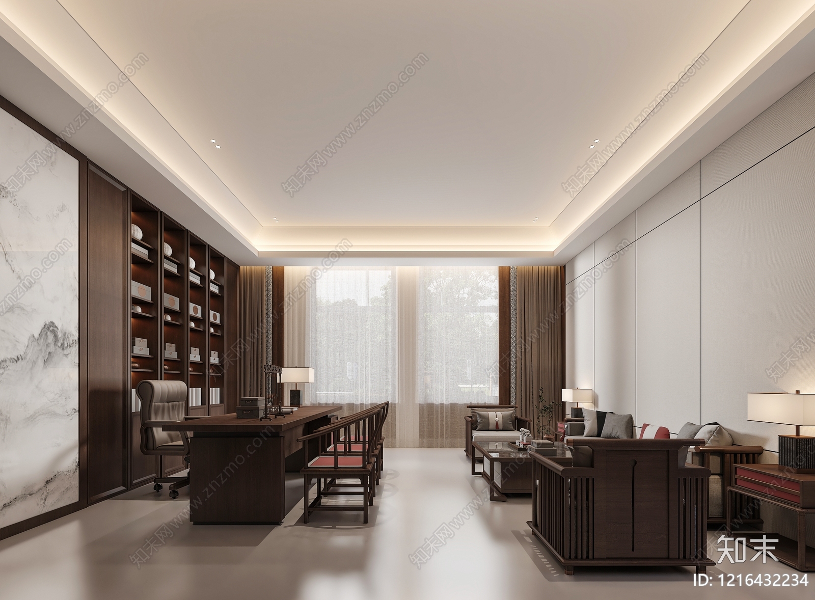 新中式董事长办公室3D模型下载【ID:1216432234】