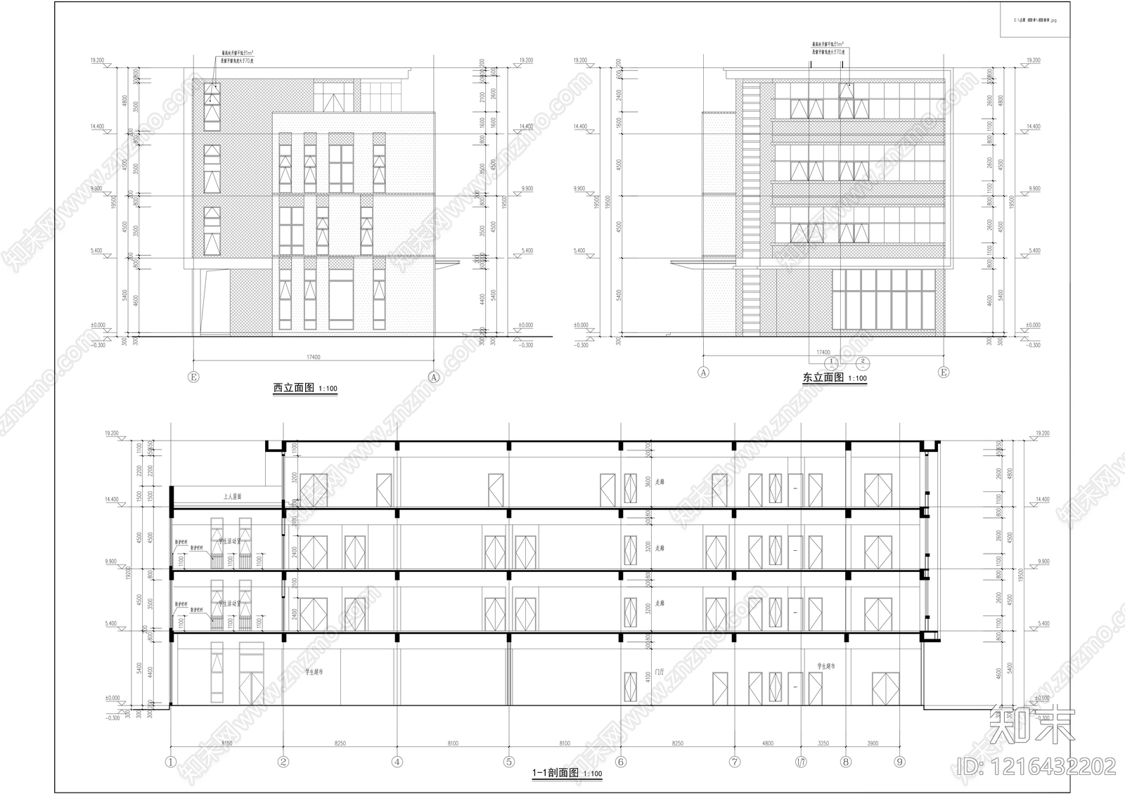 现代学校建筑cad施工图下载【ID:1216432202】