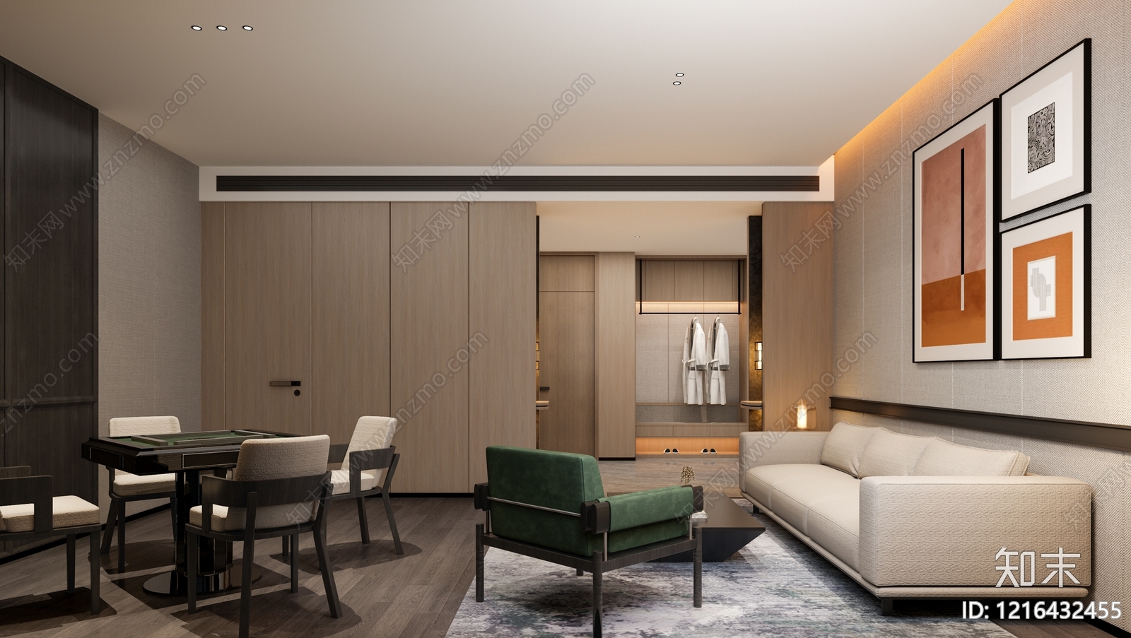 新中式酒店客房3D模型下载【ID:1216432455】