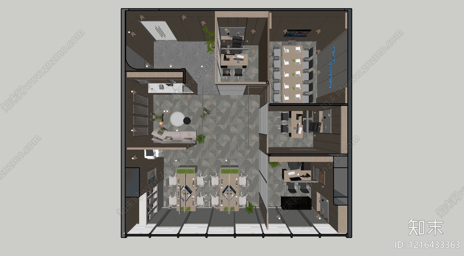 现代简约办公室SU模型下载【ID:1216433363】