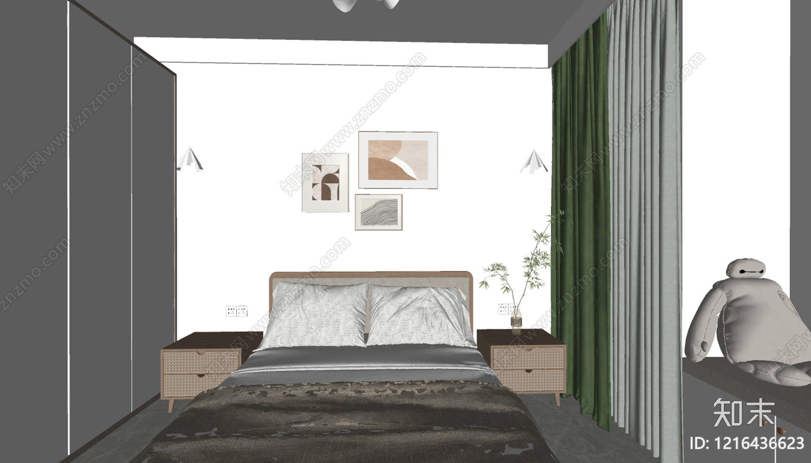 现代家居卧室SU模型下载【ID:1216436623】